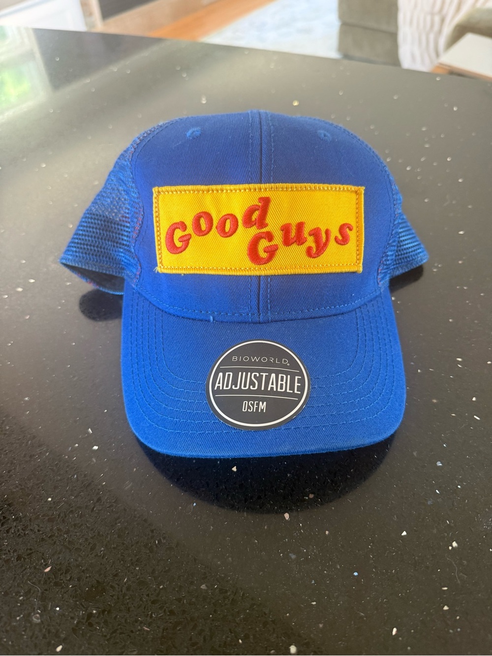 Bioworld Blue Trucker Hat with Yellow 'Good Guys' Patch